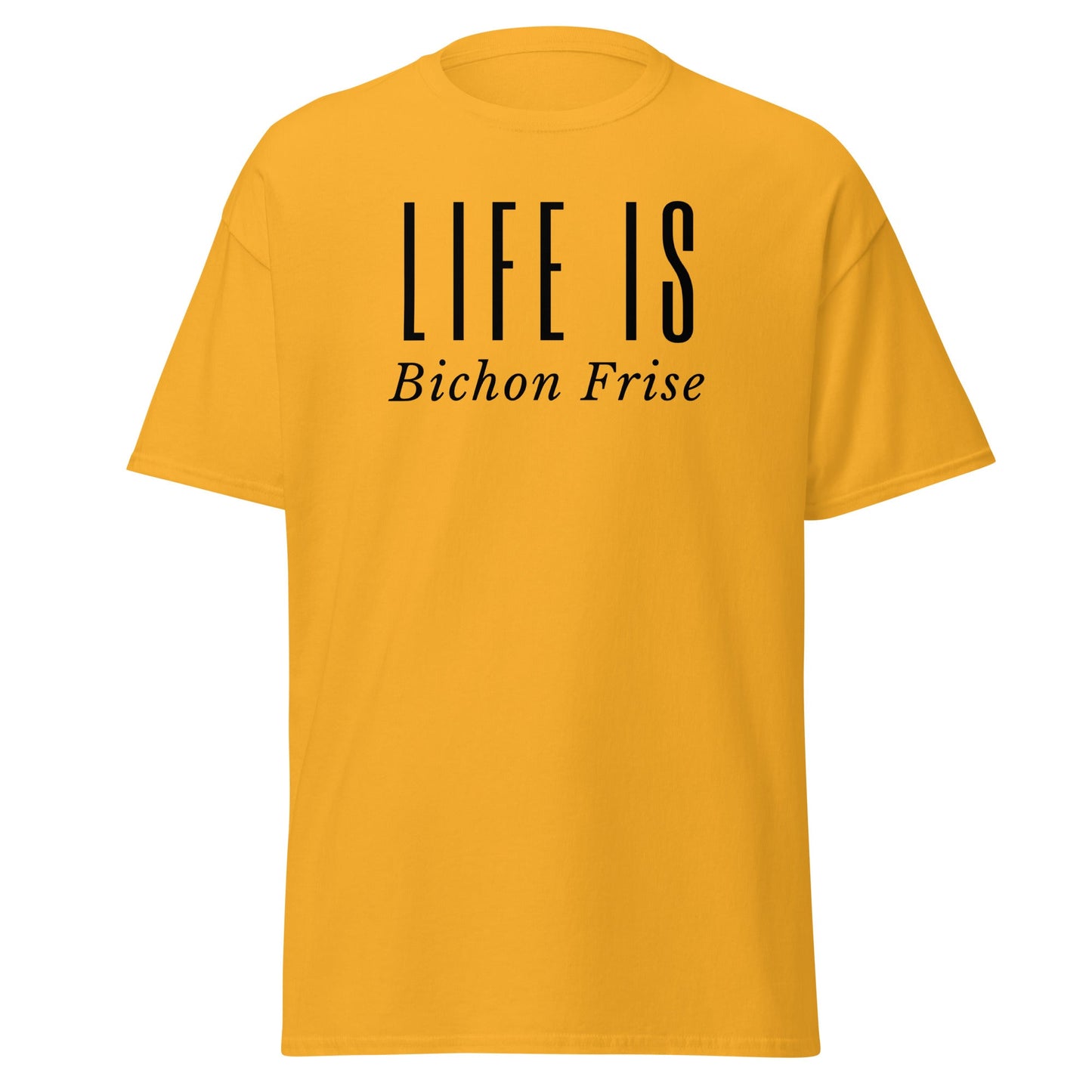 "Funny unisex black text T-shirt reading 'Do You Know What Real Luxury Is? Living With A Bichon!' – perfect for Bichon Frise dog lovers, pet owners, and anyone who enjoys quirky, stylish dog-themed fashion."