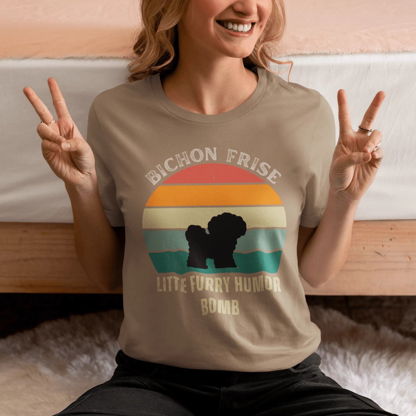 Unisex Bichon Frise T-Shirt for Dog Owners:"Litte Furry Humor Bomb"