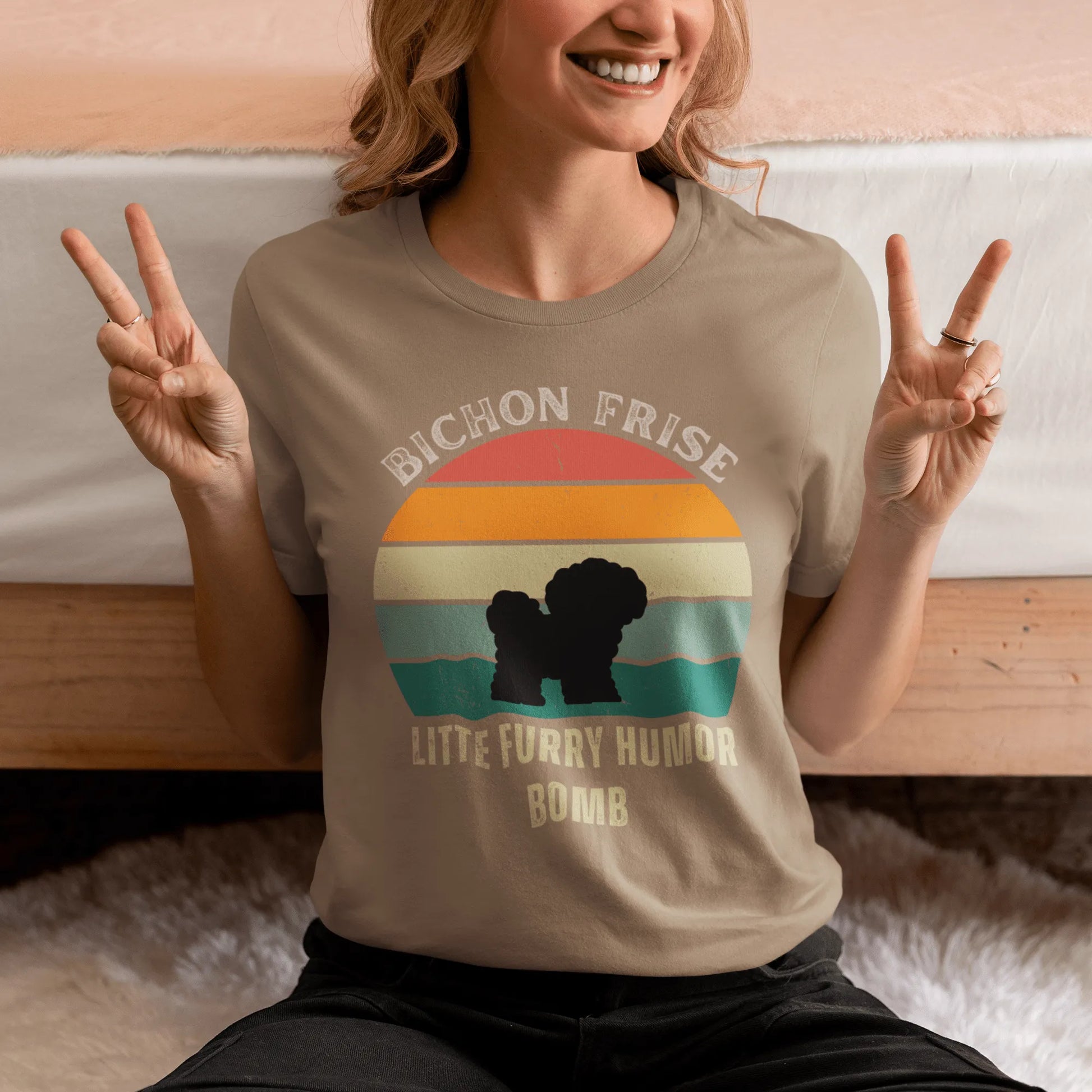 Unisex Bichon Frise T-Shirt for Dog Owners:"Litte Furry Humor Bomb"