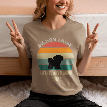 Unisex Bichon Frise T-Shirt for Dog Owners:"Litte Furry Humor Bomb"