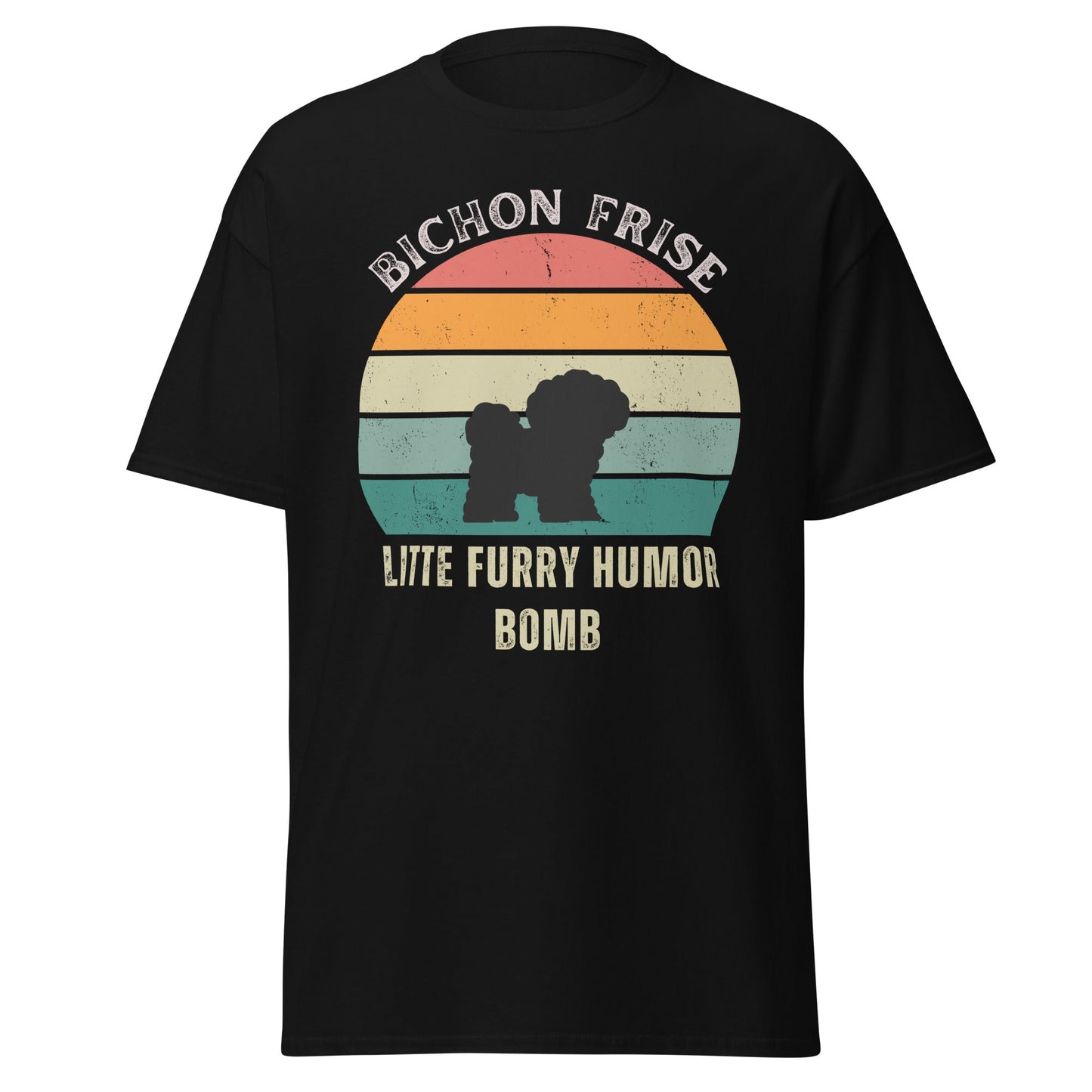 Unisex Bichon Frise T-Shirt for Dog Owners:"Litte Furry Humor Bomb"