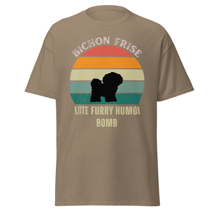Unisex Bichon Frise T-Shirt for Dog Owners:"Litte Furry Humor Bomb"