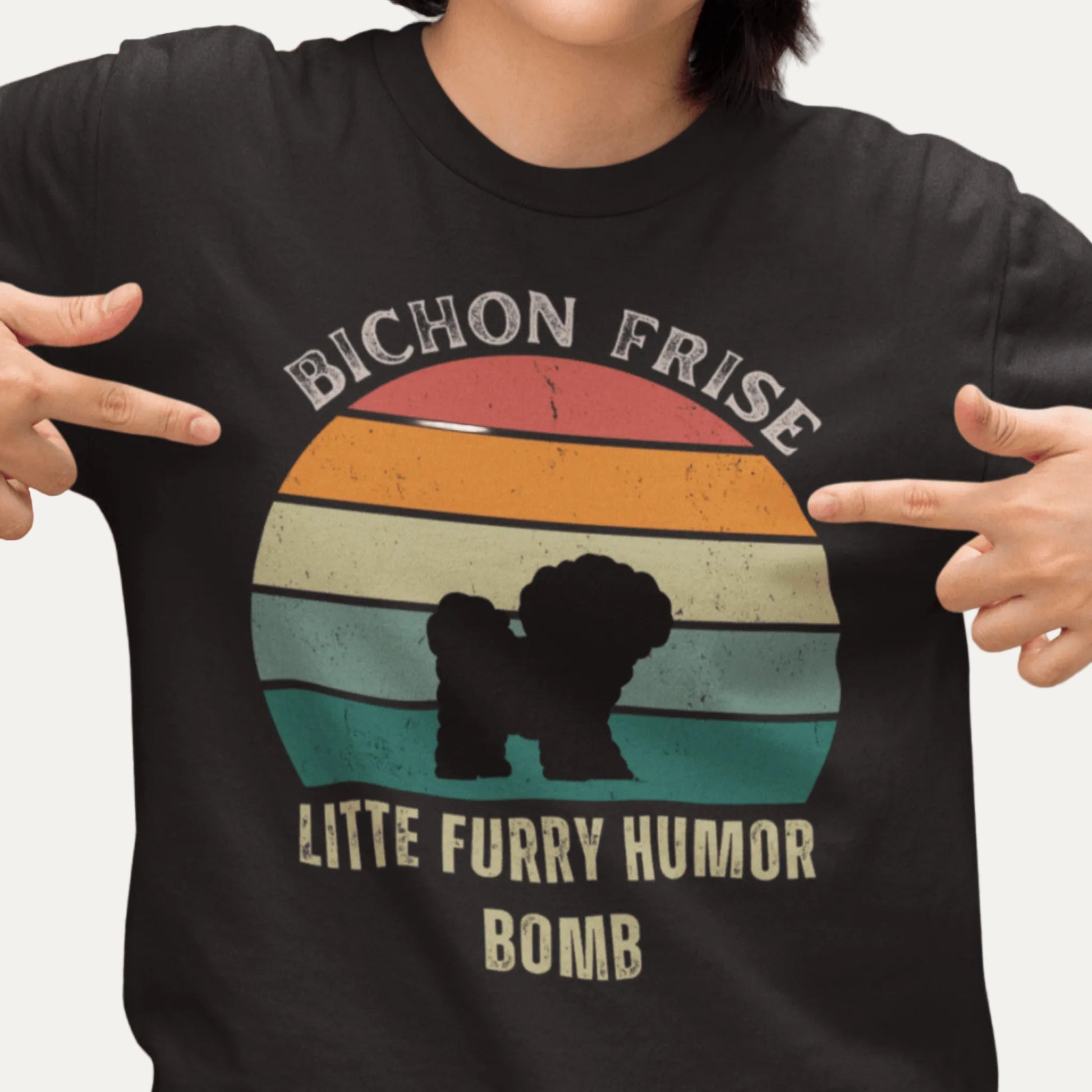 Unisex Bichon Frise T-Shirt for Dog Owners:"Litte Furry Humor Bomb"