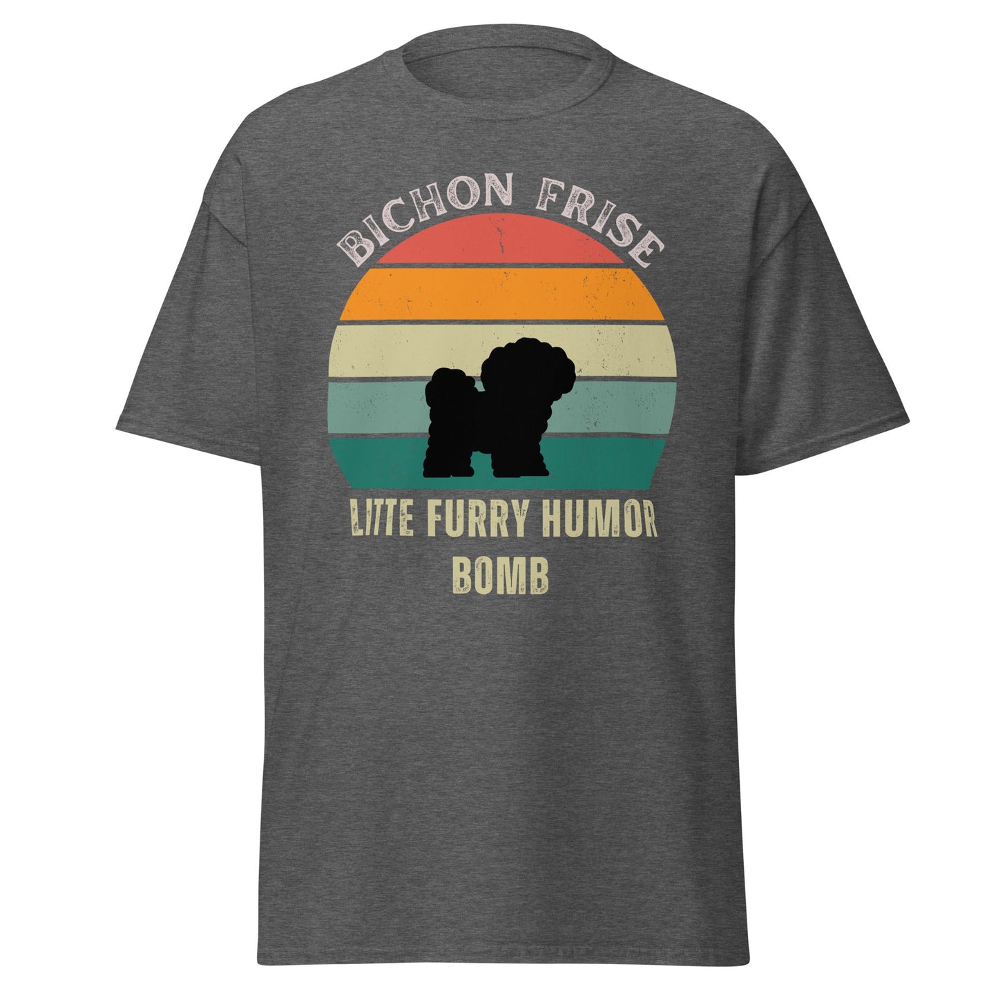 Unisex Bichon Frise T-Shirt for Dog Owners:"Litte Furry Humor Bomb"