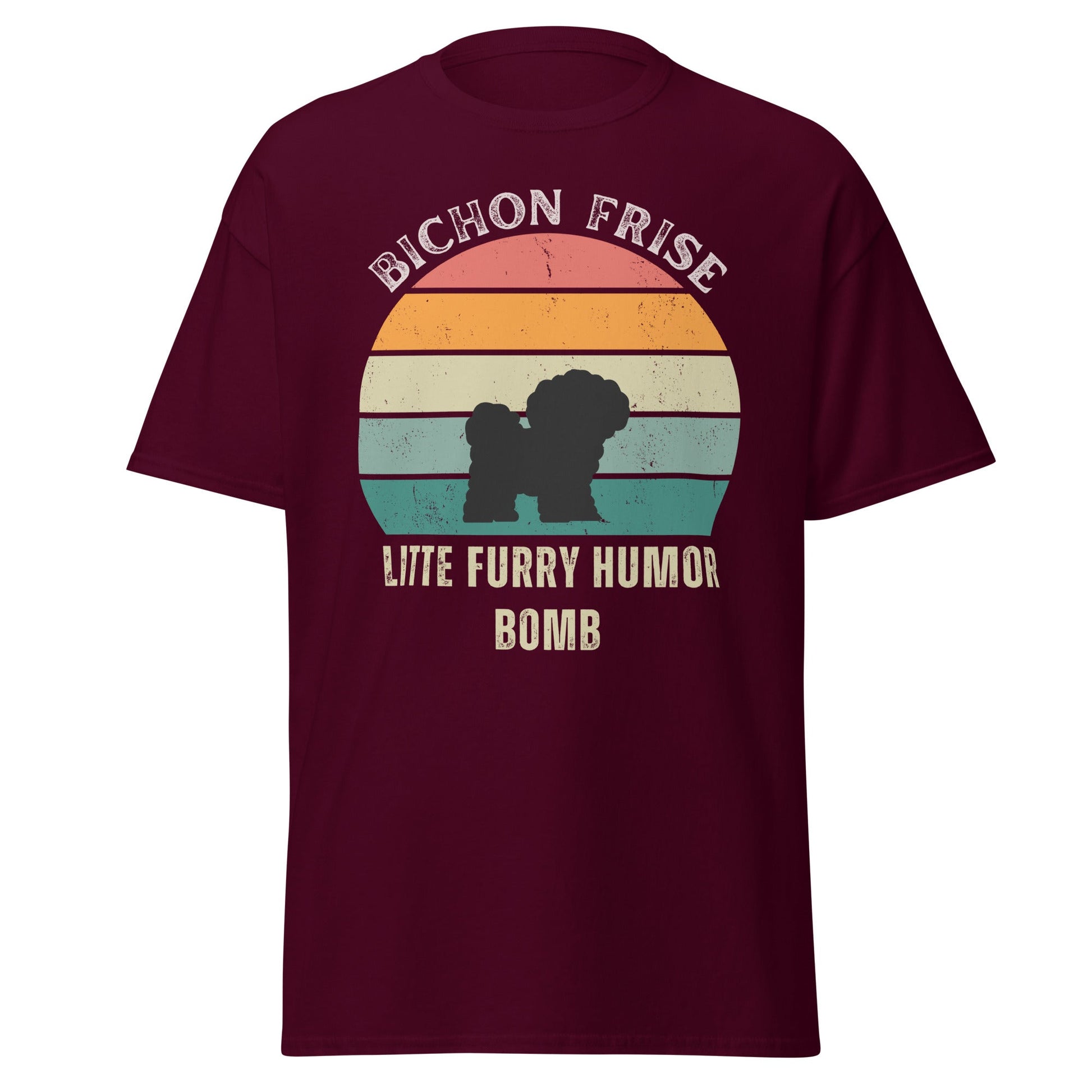 Unisex Bichon Frise T-Shirt for Dog Owners:"Litte Furry Humor Bomb"