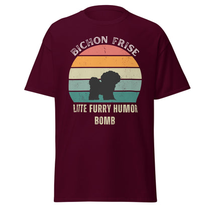 Unisex Bichon Frise T-Shirt for Dog Owners:"Litte Furry Humor Bomb"