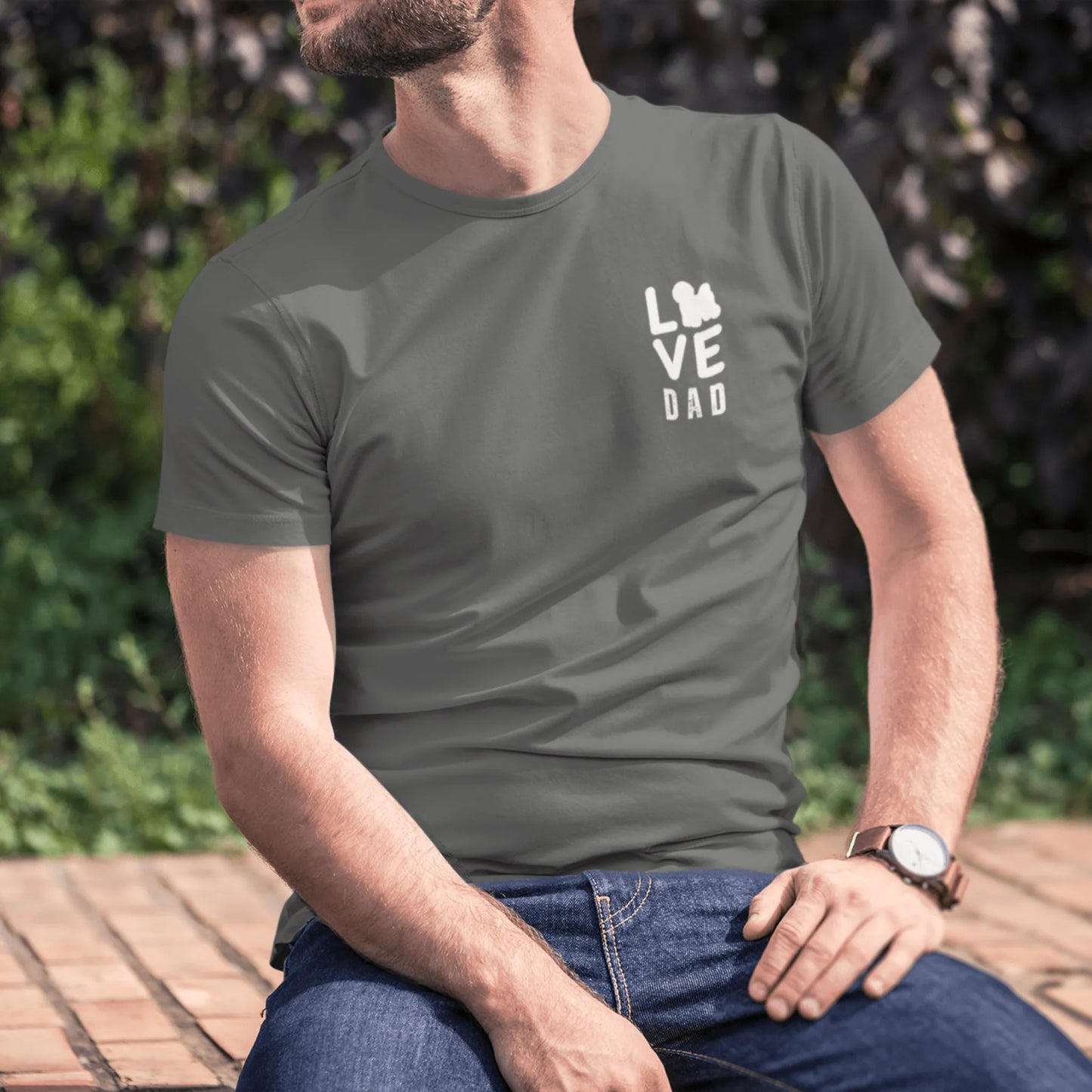 Unisex Bichon Frise T-Shirt for Dog Owners:"Love Dad" Bichon frise Siluett