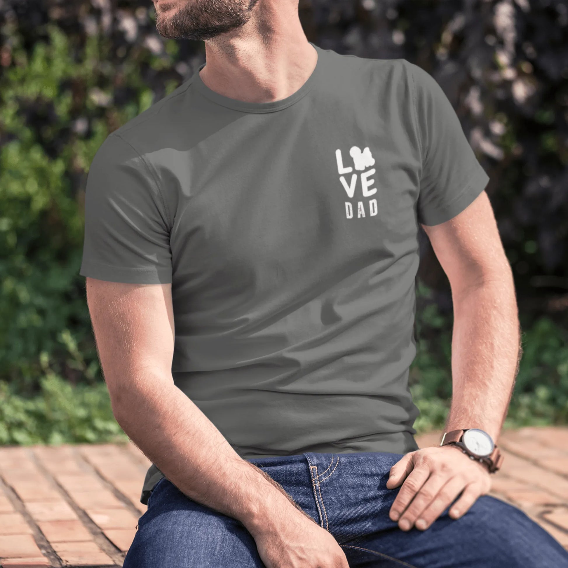 Unisex Bichon Frise T-Shirt for Dog Owners:"Love Dad" Bichon frise Siluett