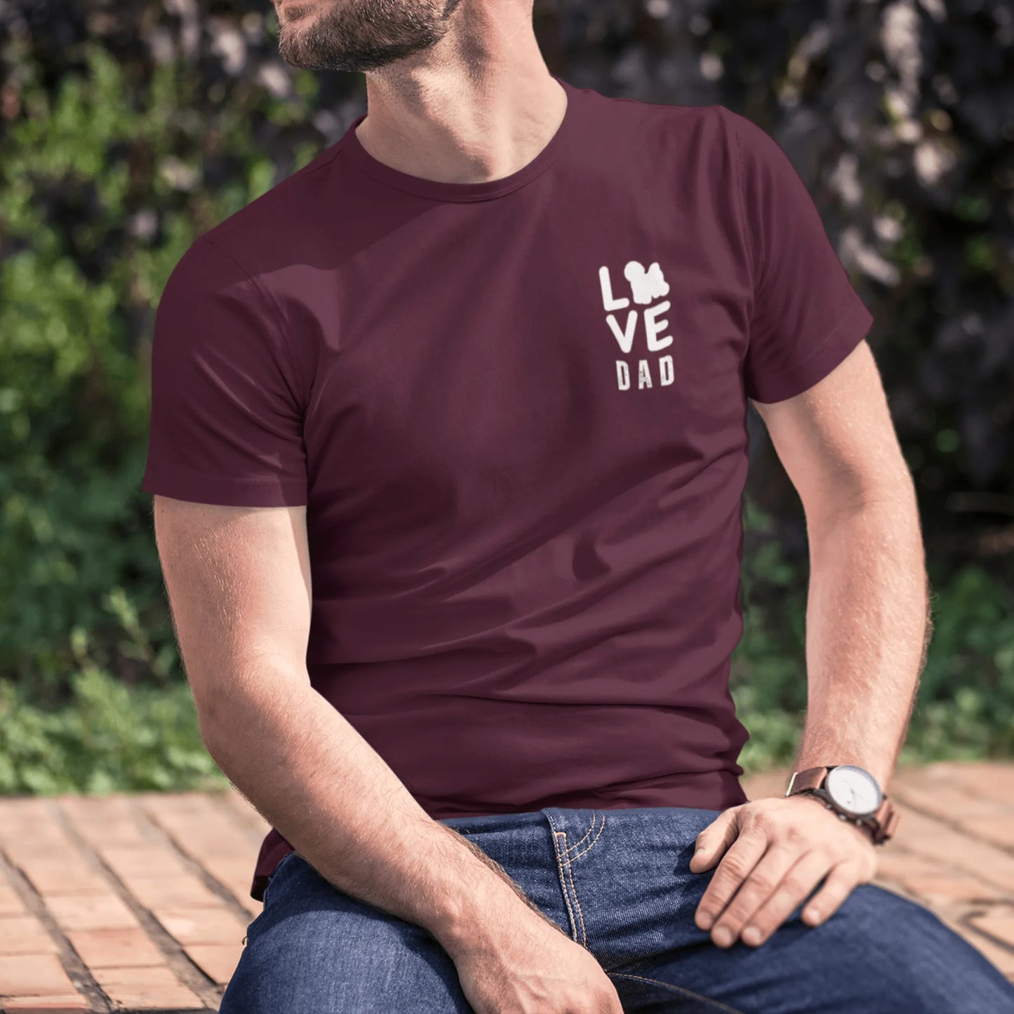 Unisex Bichon Frise T-Shirt for Dog Owners:"Love Dad" Bichon frise Siluett