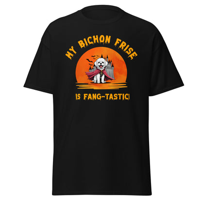 Unisex Bichon Frise T-Shirt for Dog Owners:"My Bichon Is Fang - tastic!"helloween