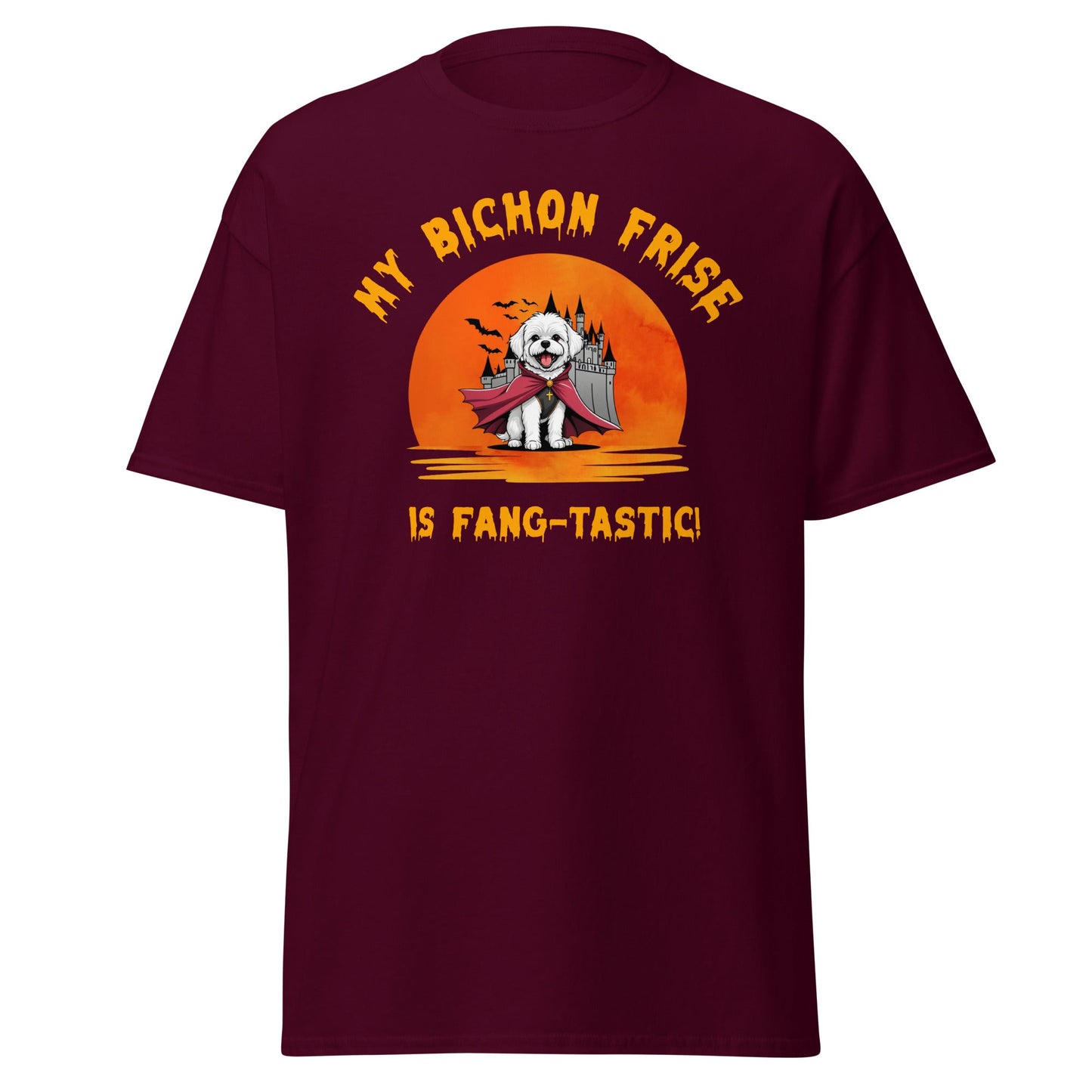 Unisex Bichon Frise T-Shirt for Dog Owners:"My Bichon Is Fang - tastic!"helloween