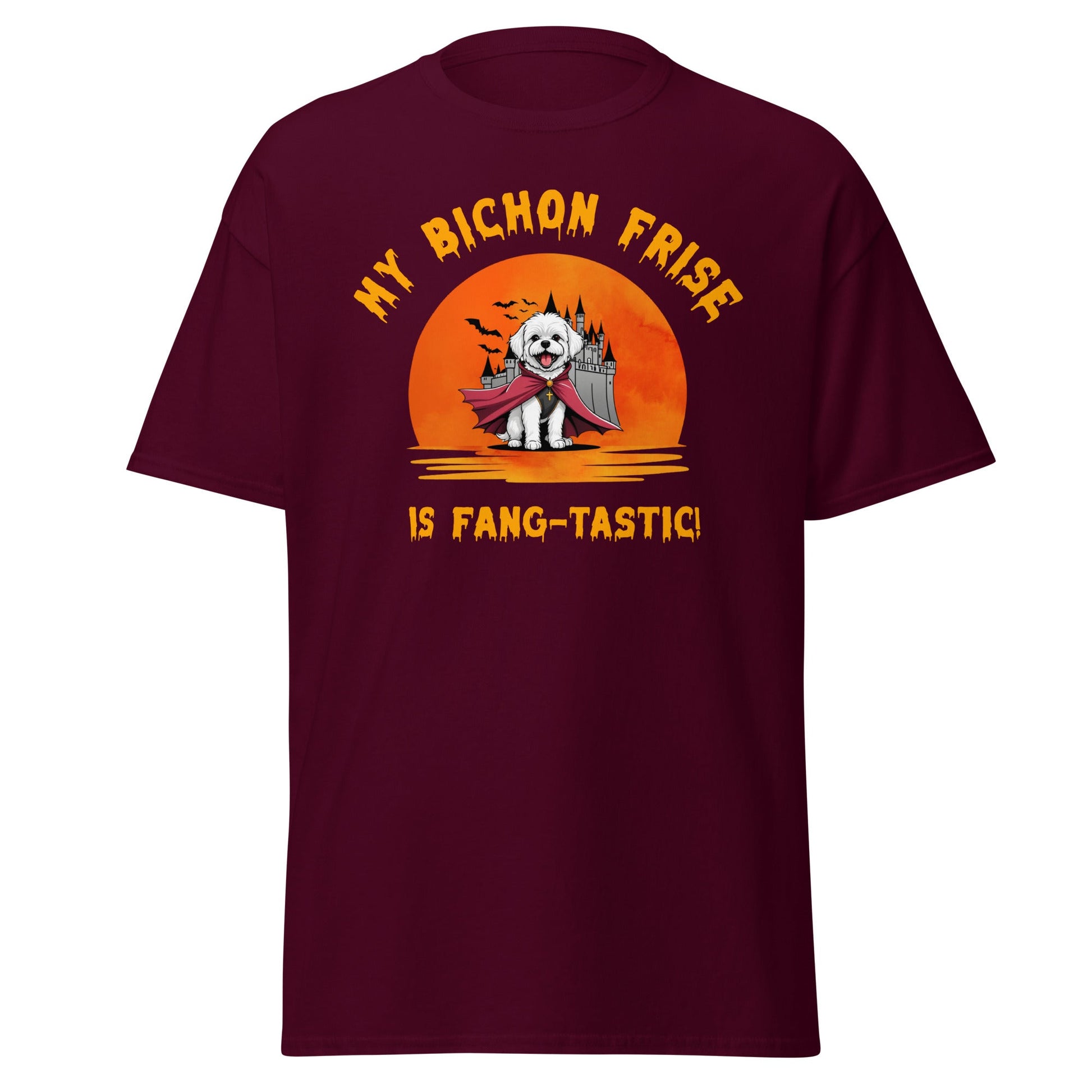 Unisex Bichon Frise T-Shirt for Dog Owners:"My Bichon Is Fang - tastic!"helloween