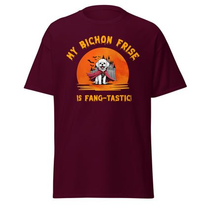 Unisex Bichon Frise T-Shirt for Dog Owners:"My Bichon Is Fang - tastic!"helloween