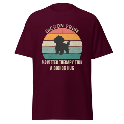 Unisex Bichon Frise T-Shirt for Dog Owners:"No better therapy than a Bichon hug"