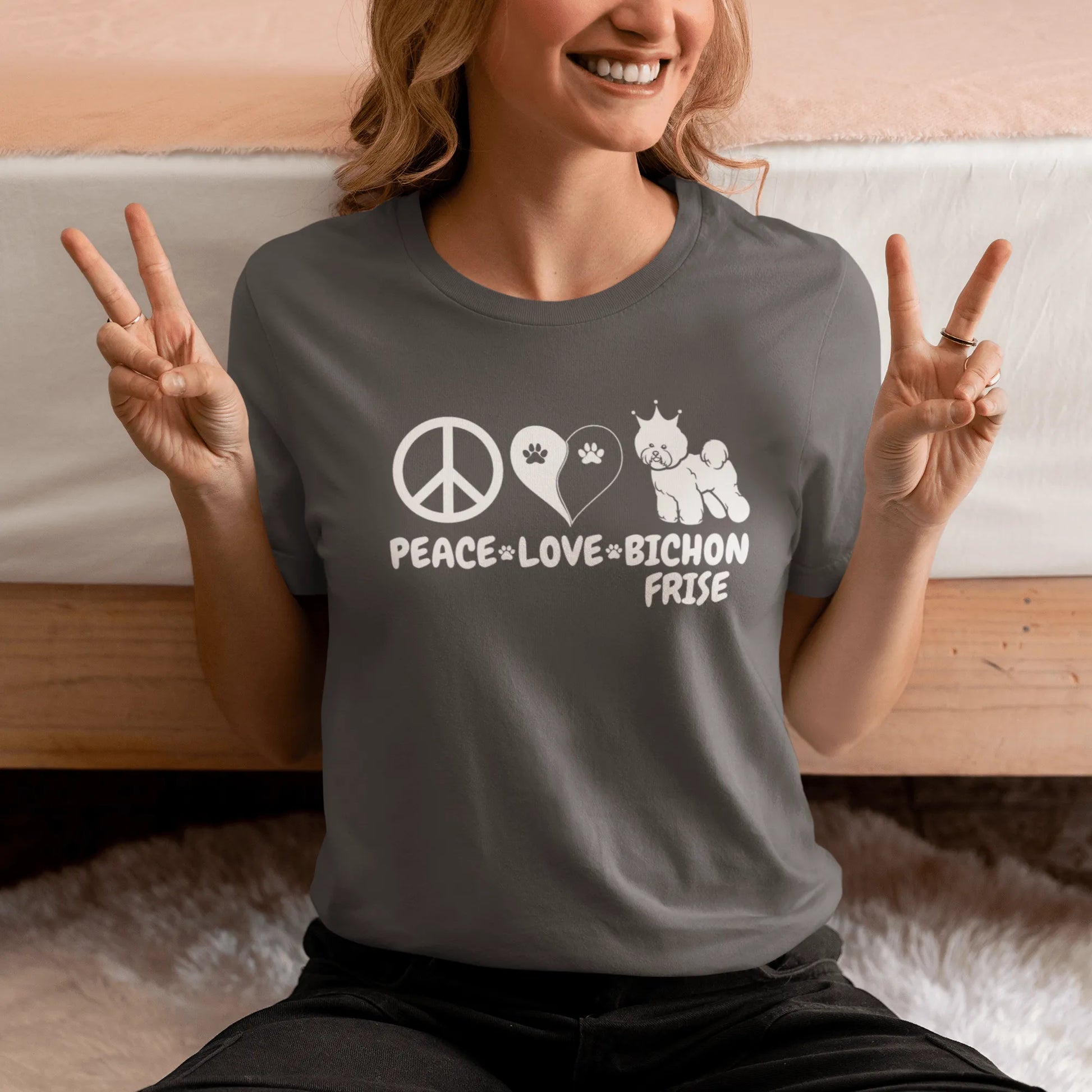 "Peace ,Love, Bichon Frise"-Unisex Bichon Frise T-Shirt for Dog Owners