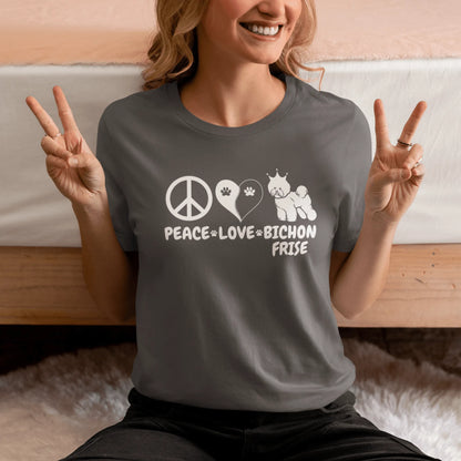 "Peace ,Love, Bichon Frise"-Unisex Bichon Frise T-Shirt for Dog Owners