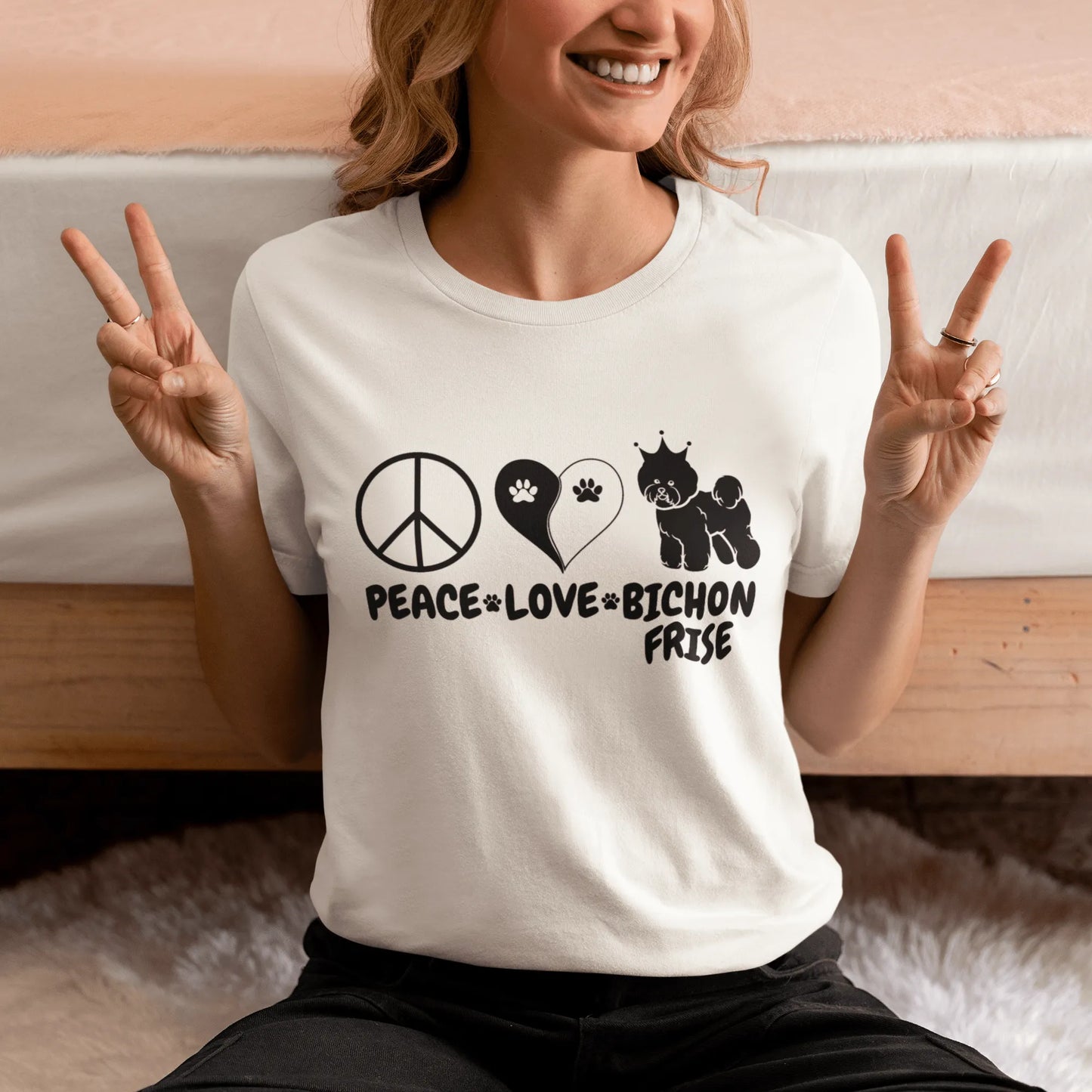 "Peace ,Love, Bichon Frise "-Unisex Bichon Frise T-Shirt for Dog Owners
