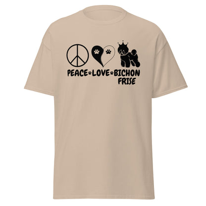 "Peace ,Love, Bichon Frise "-Unisex Bichon Frise T-Shirt for Dog Owners