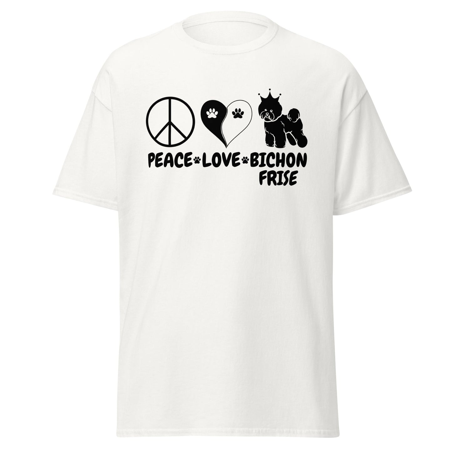 "Peace ,Love, Bichon Frise "-Unisex Bichon Frise T-Shirt for Dog Owners