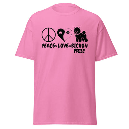 "Peace ,Love, Bichon Frise "-Unisex Bichon Frise T-Shirt for Dog Owners
