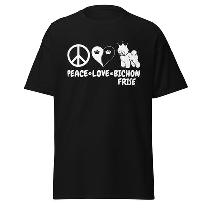 "Peace ,Love, Bichon Frise"-Unisex Bichon Frise T-Shirt for Dog Owners