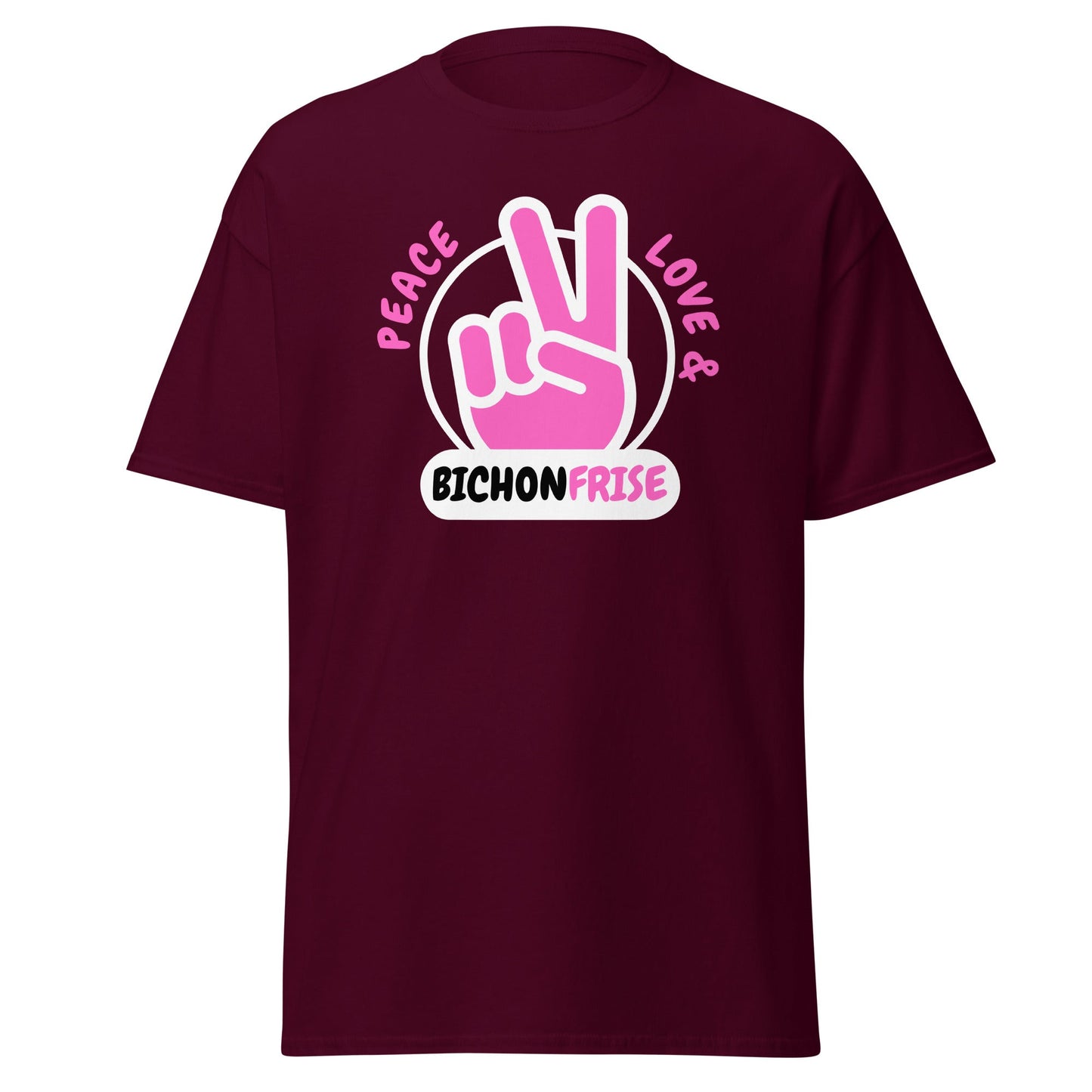 "Peace ,Love, Bichon Frise"-Unisex Bichon Frise T-Shirt for Dog Owners