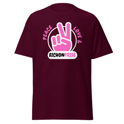 "Peace ,Love, Bichon Frise"-Unisex Bichon Frise T-Shirt for Dog Owners