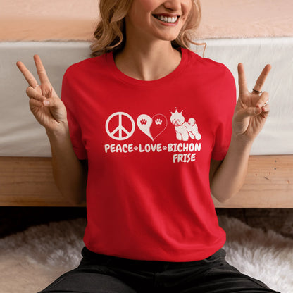 "Peace ,Love, Bichon Frise"-Unisex Bichon Frise T-Shirt for Dog Owners