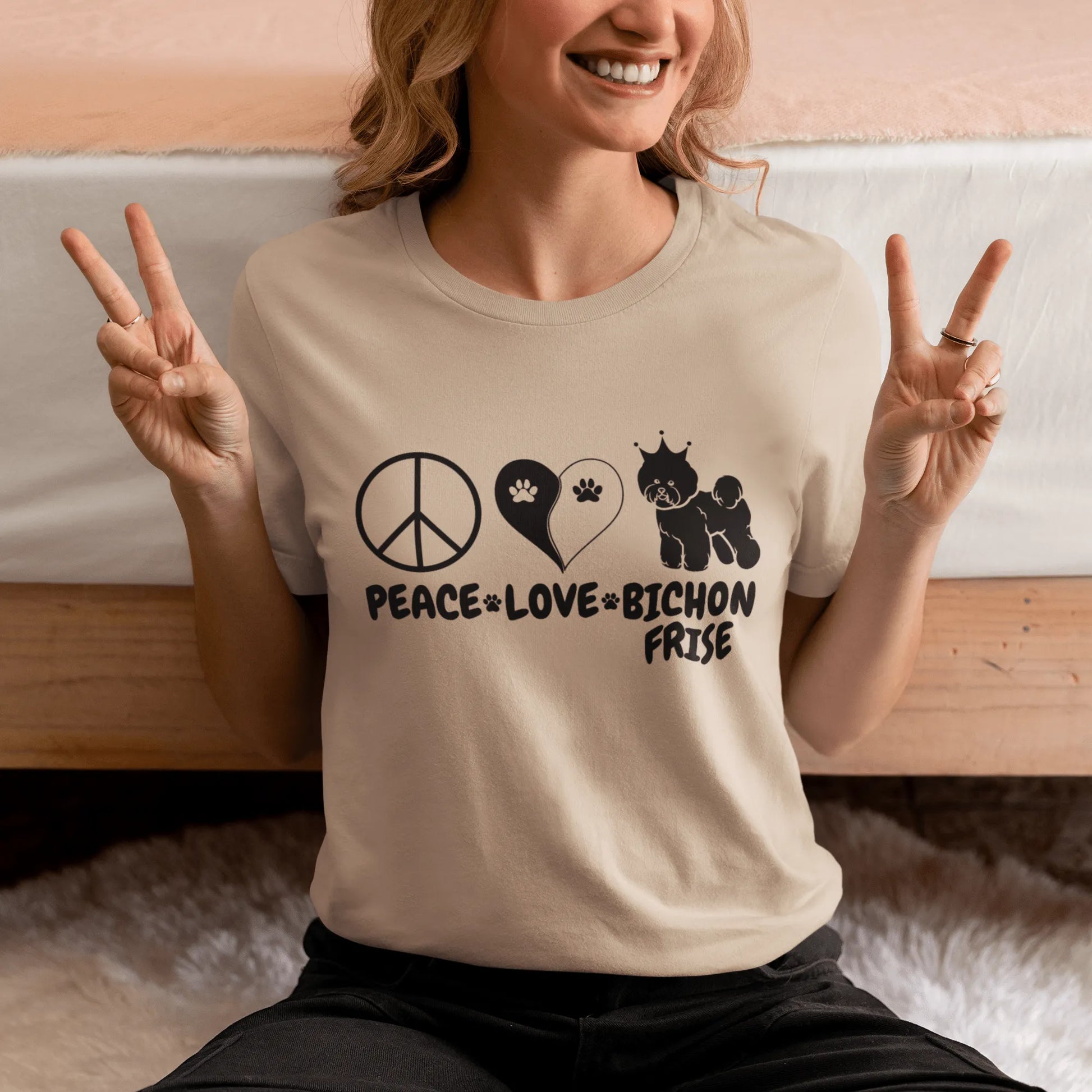 "Peace ,Love, Bichon Frise "-Unisex Bichon Frise T-Shirt for Dog Owners