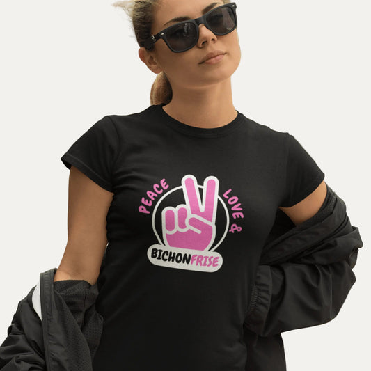 "Peace ,Love, Bichon Frise"-Unisex Bichon Frise T-Shirt for Dog Owners