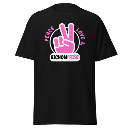 "Peace ,Love, Bichon Frise"-Unisex Bichon Frise T-Shirt for Dog Owners