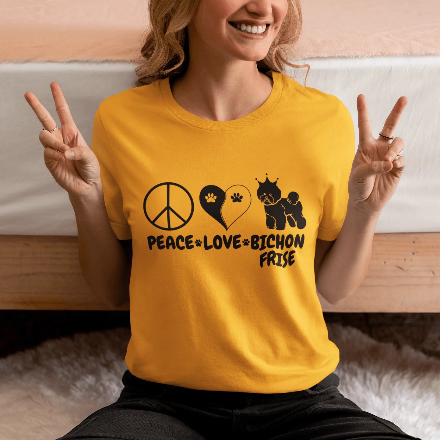 "Peace ,Love, Bichon Frise "-Unisex Bichon Frise T-Shirt for Dog Owners
