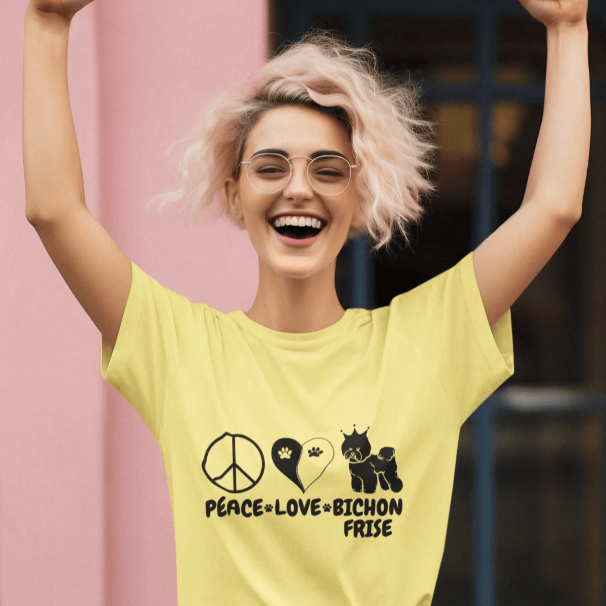 "Peace ,Love, Bichon Frise "-Unisex Bichon Frise T-Shirt for Dog Owners