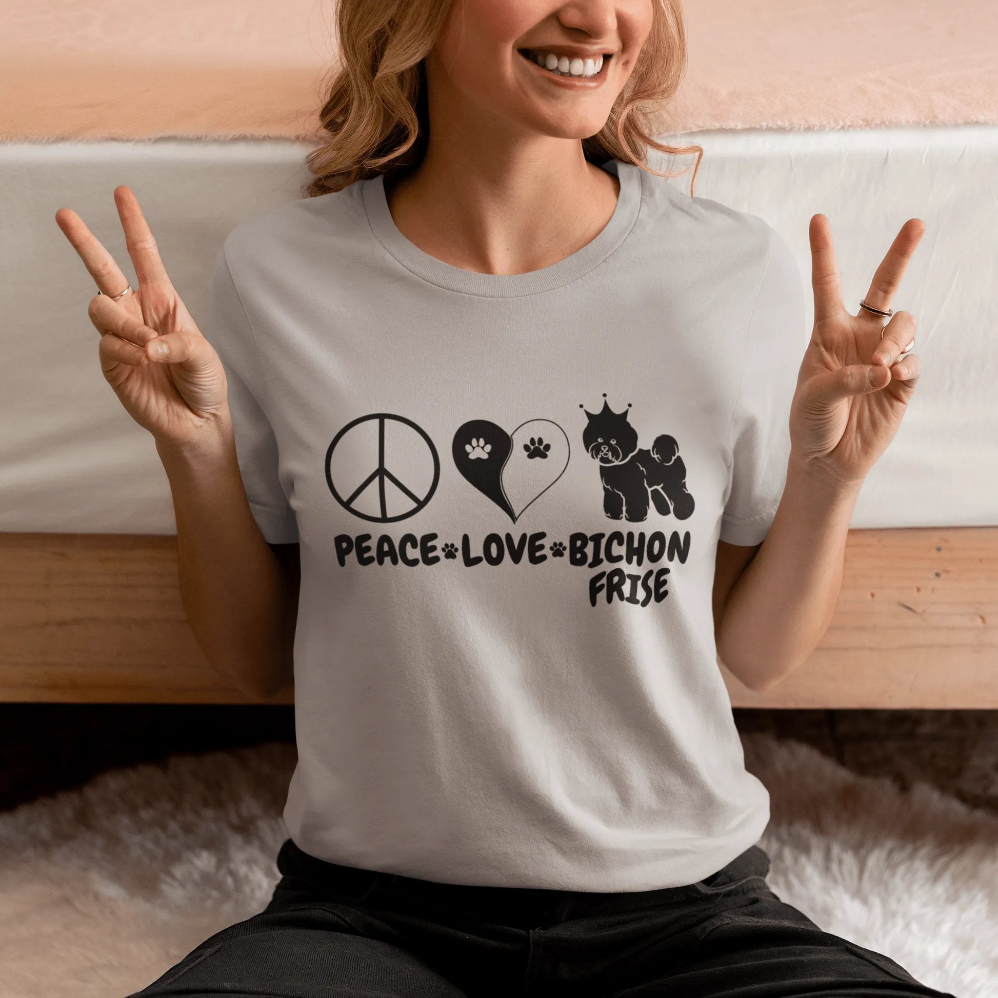"Peace ,Love, Bichon Frise "-Unisex Bichon Frise T-Shirt for Dog Owners