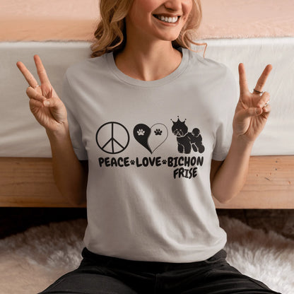 "Peace ,Love, Bichon Frise "-Unisex Bichon Frise T-Shirt for Dog Owners