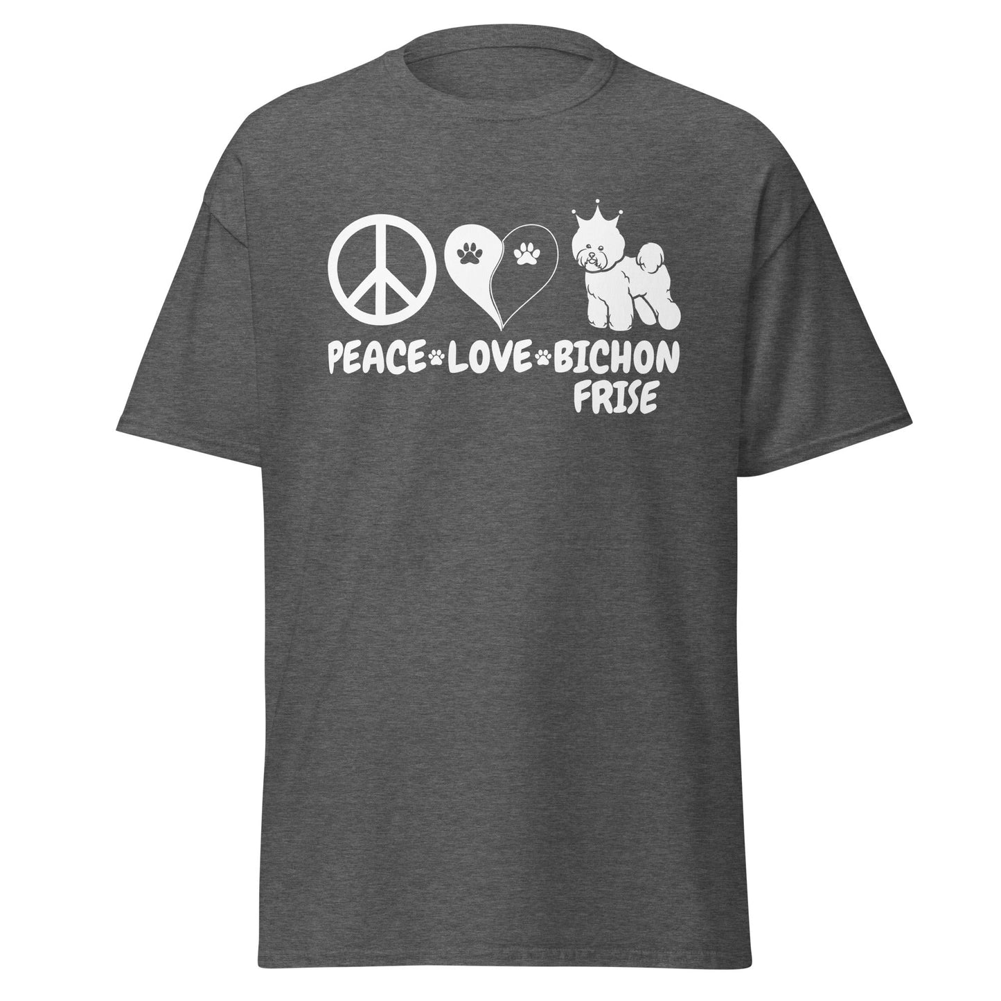 "Peace ,Love, Bichon Frise"-Unisex Bichon Frise T-Shirt for Dog Owners