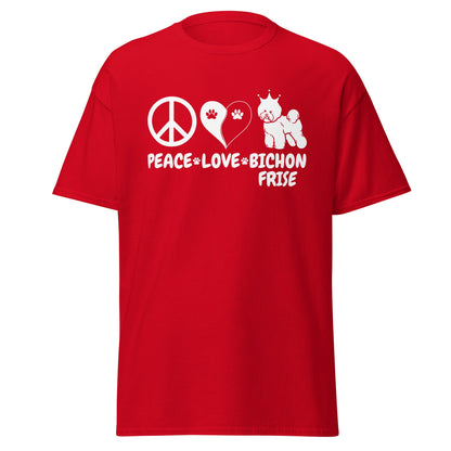 "Peace ,Love, Bichon Frise"-Unisex Bichon Frise T-Shirt for Dog Owners