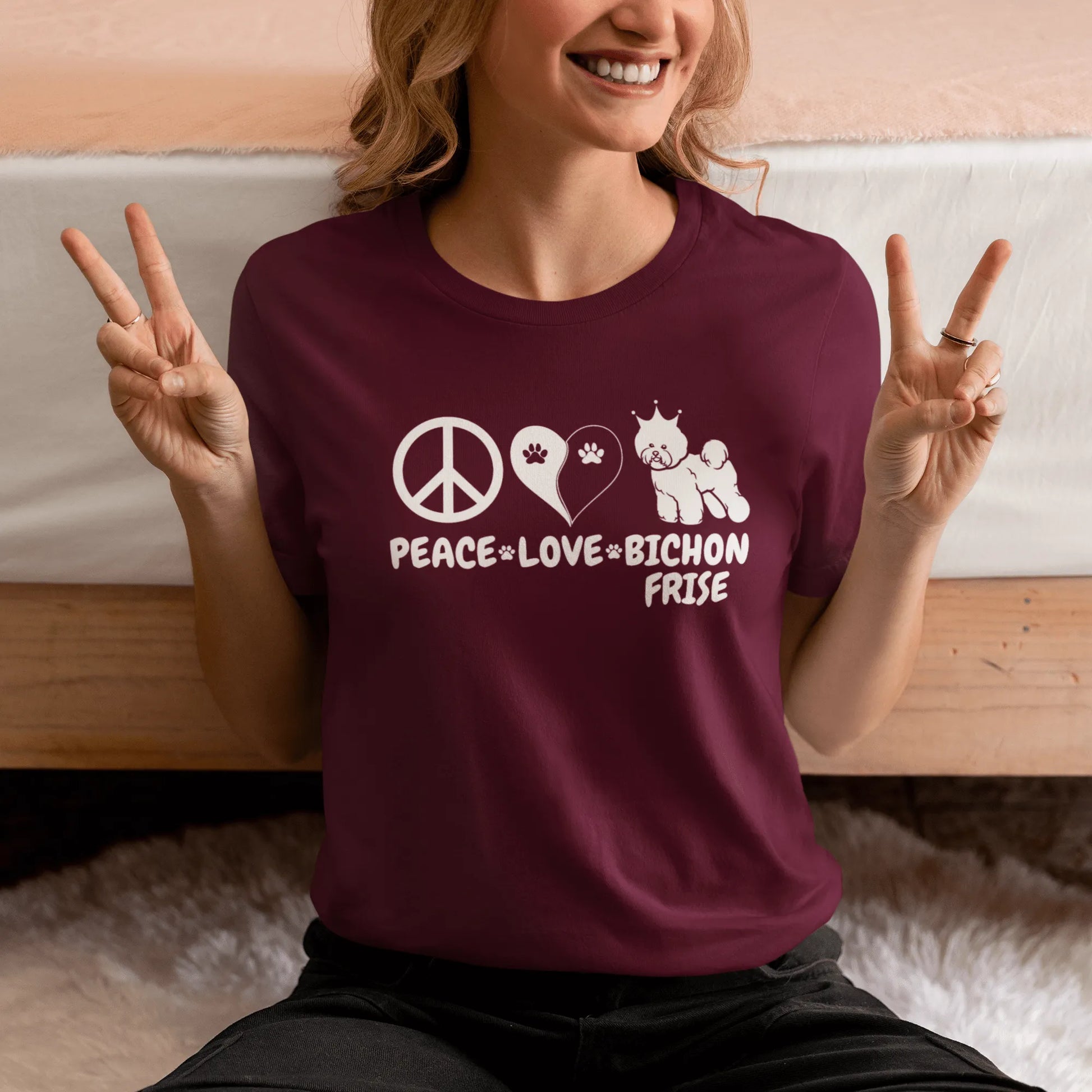 "Peace ,Love, Bichon Frise"-Unisex Bichon Frise T-Shirt for Dog Owners