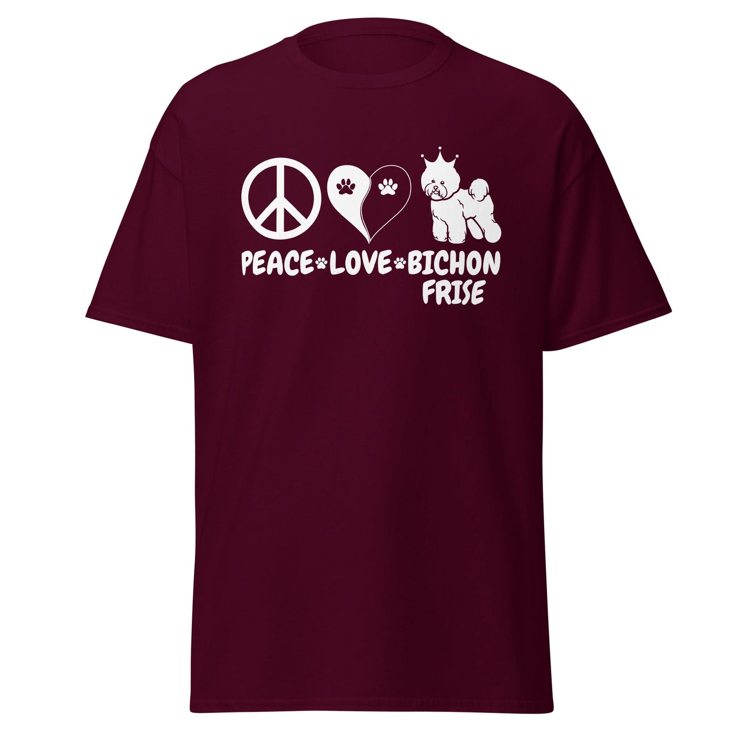 "Peace ,Love, Bichon Frise"-Unisex Bichon Frise T-Shirt for Dog Owners