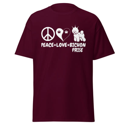 "Peace ,Love, Bichon Frise"-Unisex Bichon Frise T-Shirt for Dog Owners