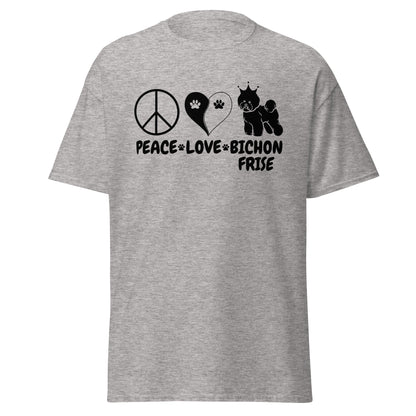 "Peace ,Love, Bichon Frise "-Unisex Bichon Frise T-Shirt for Dog Owners