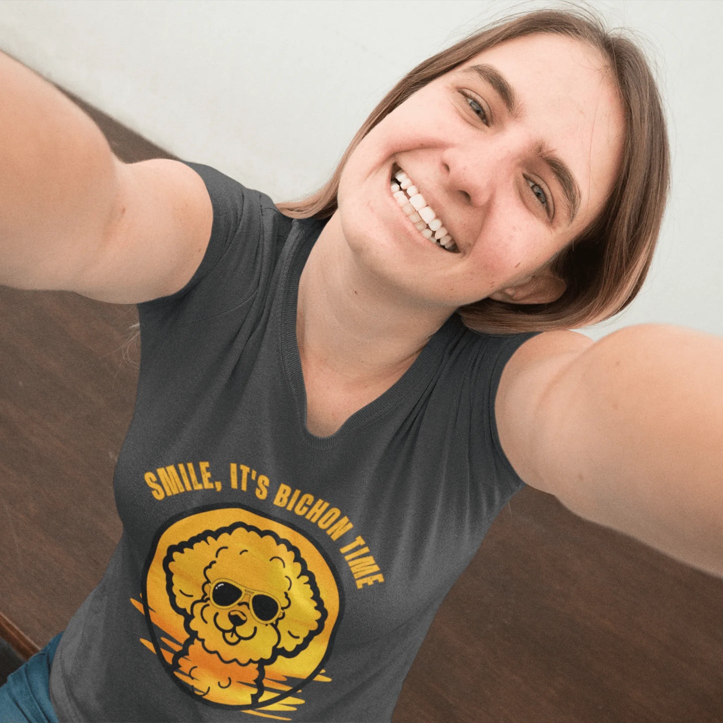 "Smile, It's Bichon Time "-Unisex Bichon Frise T-Shirt for Dog Owners