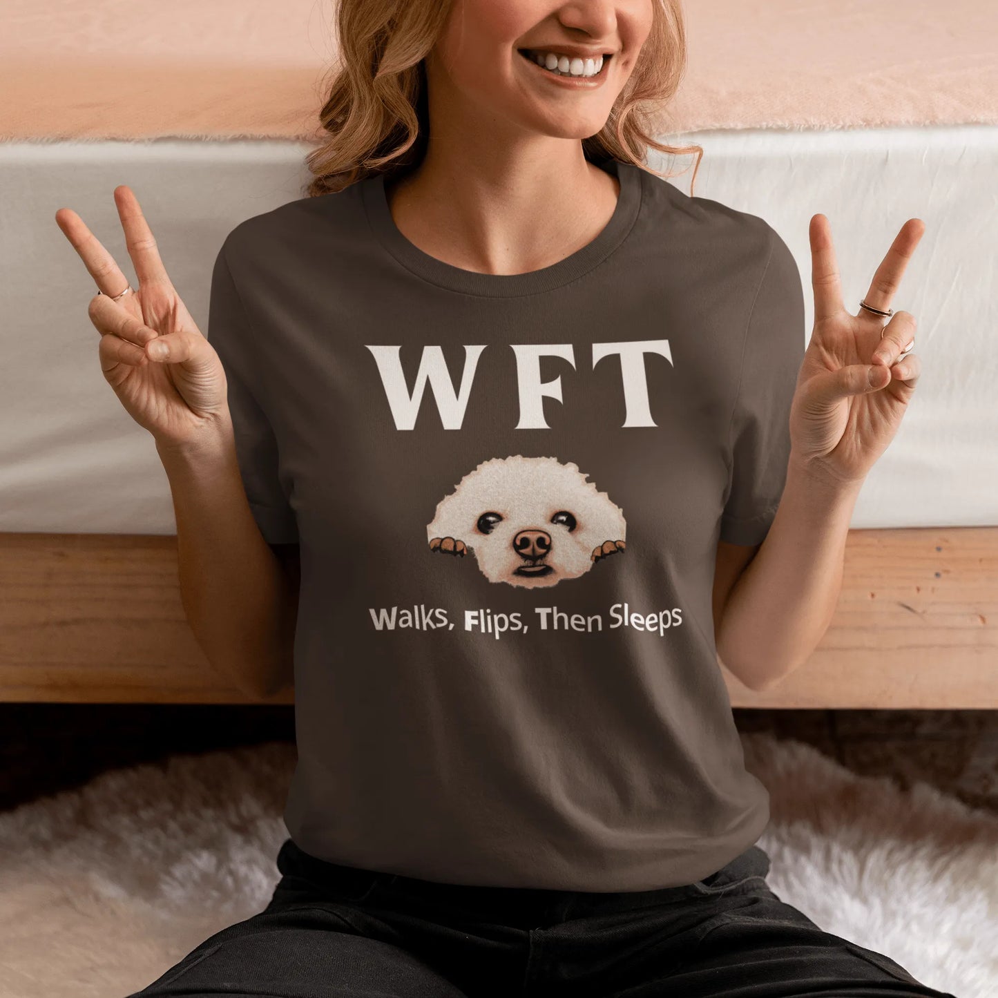"WFT – Walks, Flips, Then Sleeps"-Unisex Bichon Frise T-Shirt for Dog Owners