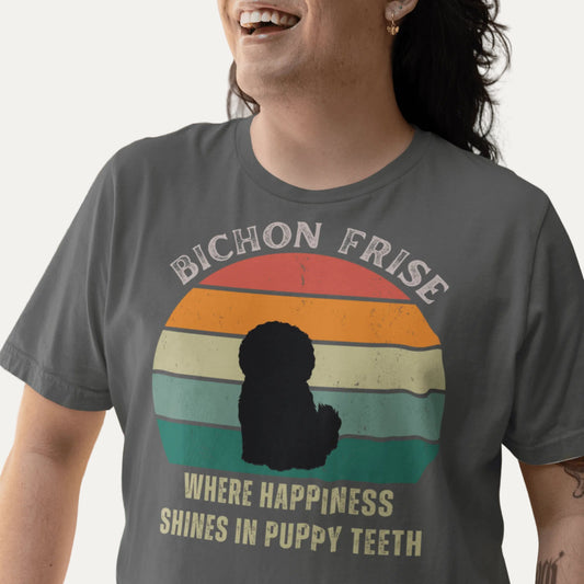 Unisex Bichon Frise T-Shirt for Dog Owners:"Where Happines Shines In Puppy Teetn"