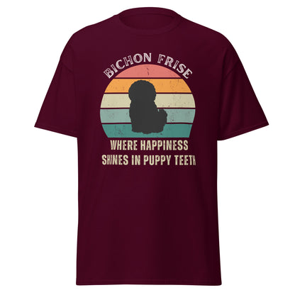 Unisex Bichon Frise T-Shirt for Dog Owners:"Where Happines Shines In Puppy Teetn"