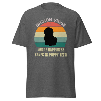 Unisex Bichon Frise T-Shirt for Dog Owners:"Where Happines Shines In Puppy Teetn"