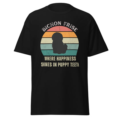 Unisex Bichon Frise T-Shirt for Dog Owners:"Where Happines Shines In Puppy Teetn"