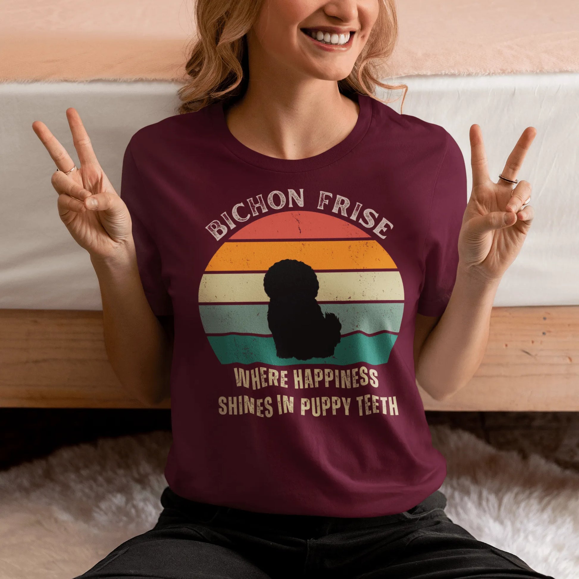 Unisex Bichon Frise T-Shirt for Dog Owners:"Where Happines Shines In Puppy Teetn"