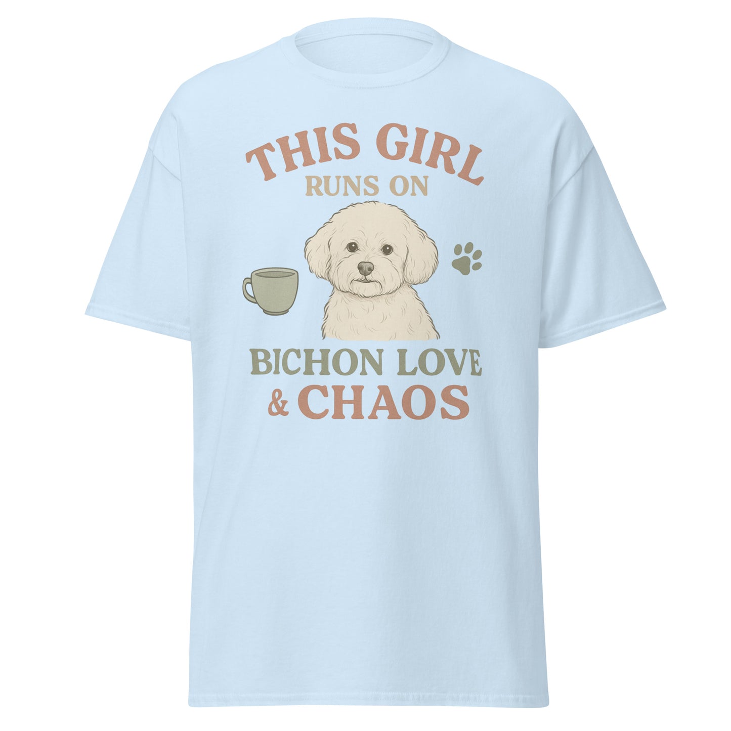 This Girl Runs on Bichon Love & Chaos – Funny Dog Mom T-Shirt for Women