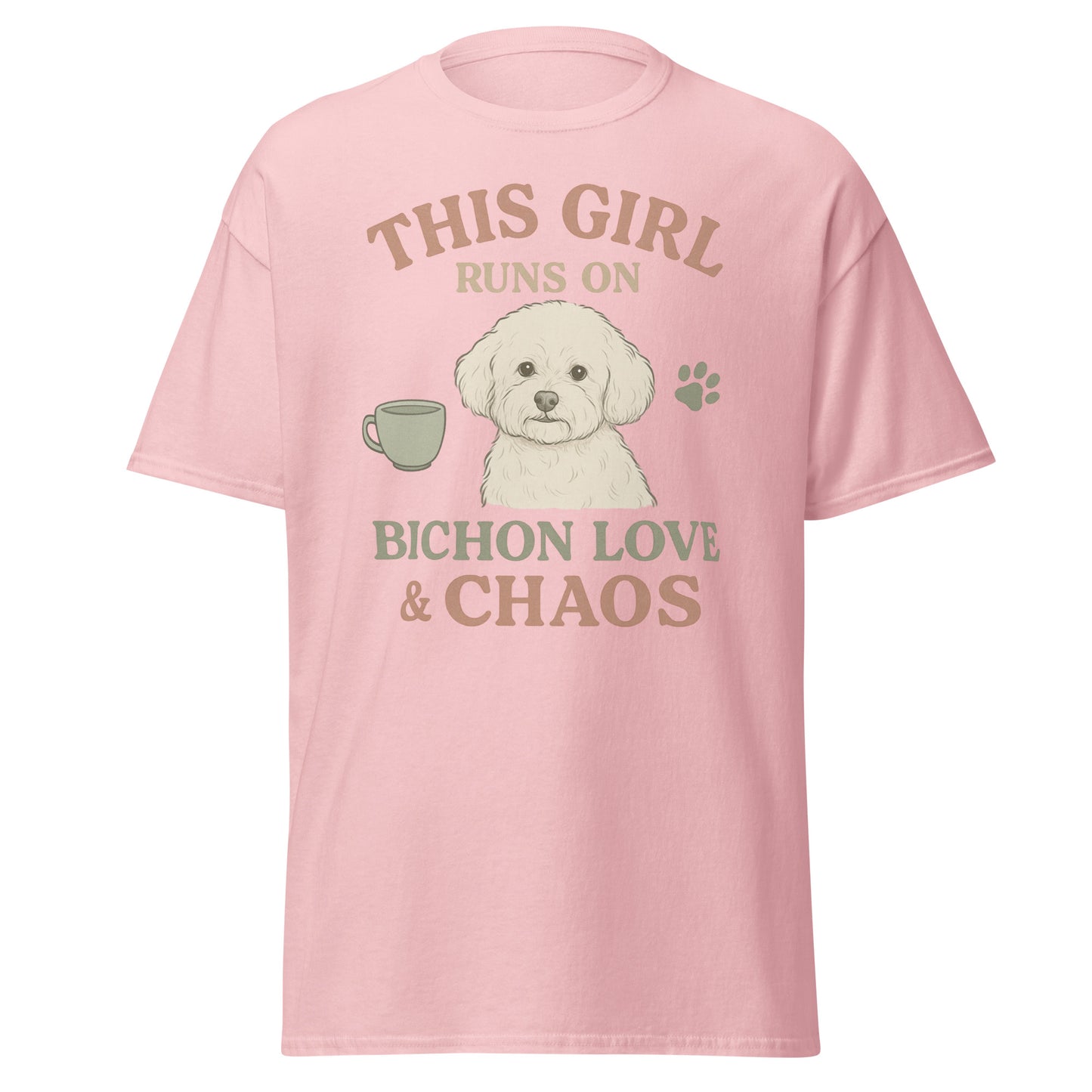 This Girl Runs on Bichon Love & Chaos – Funny Dog Mom T-Shirt for Women
